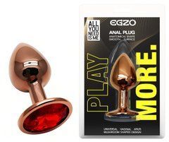 Анальная пробка с кристаллом EGZO - Dark Gold Round Plug Red, size S