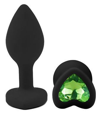 Силіконова анальна пробка EGZO - Silicone Black Heart Plug Green, size S