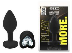 Силиконовая анальная пробка EGZO - Silicone Black Heart Plug Clear, size S
