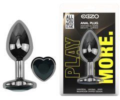 Анальная пробка с кристаллом EGZO - Dark Silver Heart Plug Black size M