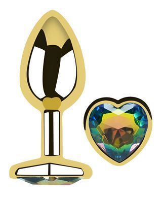 Анальна пробка з кристалом EGZO - Gold Heart Plug Rainbow size S