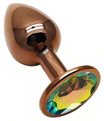 Анальна пробка з кристалом EGZO - Dark Gold Round Plug Rainbow, size S
