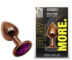 Анальная пробка с кристаллом EGZO - Dark Gold Round Plug Purple, size S