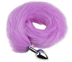 Анальная пробка с хвостом EGZO - Fox Tail Silver Plug Purple, size S
