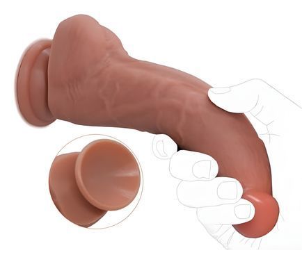 Большой фаллоимитатор с мошонкой на присоске из двухслойного силикона OYO - Dildo Double Layer Silicone YQW-002 (длина 20 см, диаметр 4.8 см)