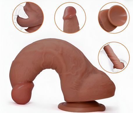 Большой фаллоимитатор с мошонкой на присоске из двухслойного силикона OYO - Dildo Double Layer Silicone YQW-002 (длина 20 см, диаметр 4.8 см)