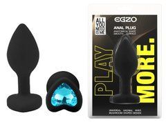 Силиконовая анальная пробка EGZO - Silicone Black Heart Plug Blue, size S