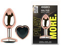 Анальная пробка с кристаллом EGZO - Rose Gold Heart Plug Black size M
