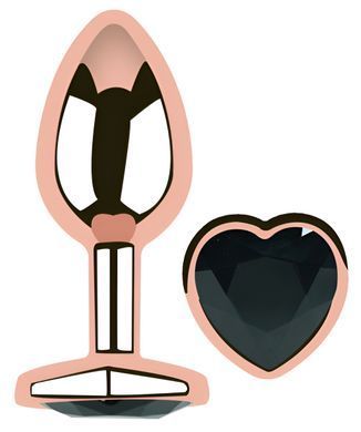 Анальна пробка з кристалом EGZO - Rose Gold Heart Plug Black size M
