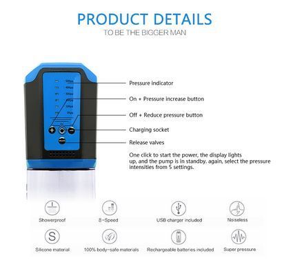 Автоматична вакуумна помпа із зарядкою від USB CANWIN Passion Pump Men BLUE - P638AU