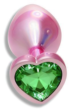 Анальна пробка з кристалом EGZO - Pink Perl Heart Plug Green, size S