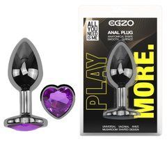 Анальная пробка с кристаллом EGZO - Dark Silver Heart Plug Purple size S