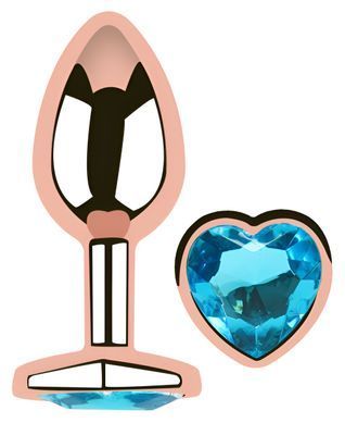 Анальная пробка с кристаллом EGZO - Rose Gold Heart Plug Aqua size M