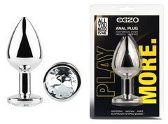 Анальна пробка з кристалом EGZO - Silver Round Plug Clear size M