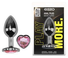 Анальная пробка с кристаллом EGZO - Dark Silver Heart Plug Pink size S