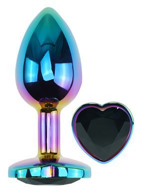 Анальна пробка з кристалом EGZO - Multicolor Heart Plug Black size S