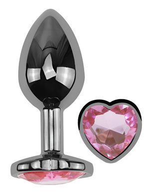 Анальна пробка з кристалом EGZO - Dark Silver Heart Plug Pink size S