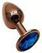 Анальная пробка с кристаллом EGZO - Dark Gold Round Plug Blue, size S