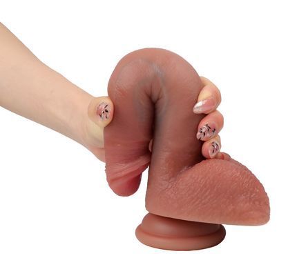 Большой фаллоимитатор с мошонкой на присоске из двухслойного силикона OYO - Dildo Double Layer Silicone YQW-028 (длина 21.5 см, диаметр 3.8 см)