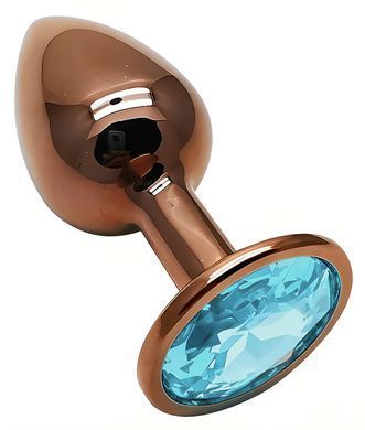 Анальная пробка с кристаллом EGZO - Dark Gold Round Plug Aqua, size S