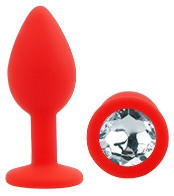 Силиконовая анальная пробка EGZO - Silicone Red Round Plug Clear, size S