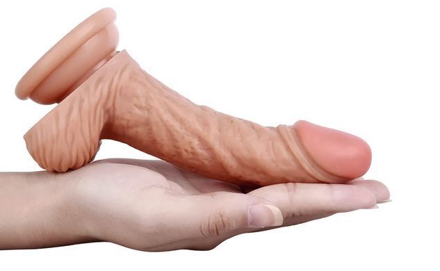 Фаллоимитатор с мошонкой на присоске из двухслойного силикона OYO - Dildo Double Layer Silicone YQW-040 (длина 16 см, диаметр 3 см)