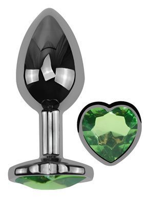 Анальная пробка с кристаллом EGZO - Dark Silver Heart Plug Green size S