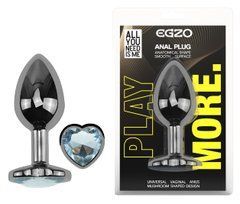 Анальная пробка с кристаллом EGZO - Dark Silver Heart Plug Clear size S