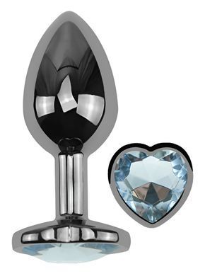 Анальна пробка з кристалом EGZO - Dark Silver Heart Plug Clear size S