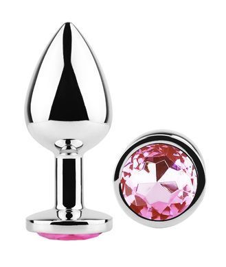 Анальна пробка з кристалом EGZO - Silver Round Plug Pink size M
