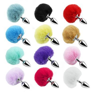 Анальна пробка з хвостом EGZO - Bunny Tail Silver Plug Brown, size S