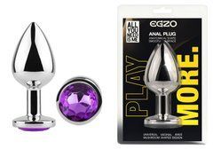 Анальна пробка з кристалом EGZO - Silver Round Plug Purple size M