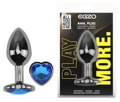 Анальная пробка с кристаллом EGZO - Dark Silver Heart Plug Blue size S