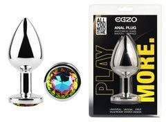 Анальна пробка з кристалом EGZO - Silver Round Plug Rainbow size M