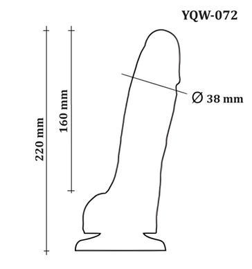 Большой фаллоимитатор с мошонкой на присоске из двухслойного силикона OYO - Dildo Double Layer Silicone YQW-072 (длина 22 см, диаметр 3.8 см)