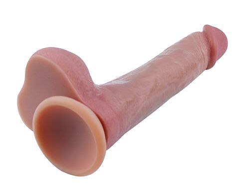 Большой фаллоимитатор с мошонкой на присоске из двухслойного силикона OYO - Dildo Double Layer Silicone YQW-072 (длина 22 см, диаметр 3.8 см)