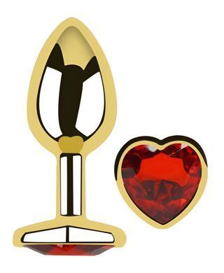 Анальна пробка з кристалом EGZO - Gold Heart Plug Red size M