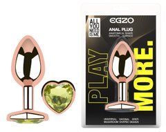Анальная пробка с кристаллом EGZO - Rose Gold Heart Plug Lime size S