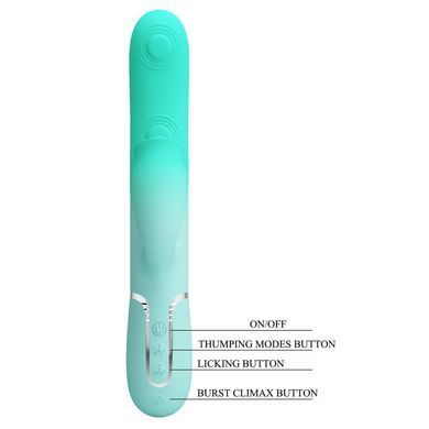 Пульсатор із кліторальним стимулятором Pretty Love - Gigi Light Green, 7 thumping functions 7 licking modes, BW-500035-4