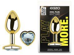 Анальна пробка з кристалом EGZO - Gold Heart Plug Clear size M