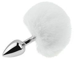 Анальная пробка с хвостом EGZO - Bunny Tail Silver Plug White, size S