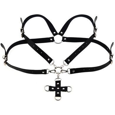 Портупея из искусственной кожи с фиксатором Women's PU Leather Chest Harness Caged Bra GREY