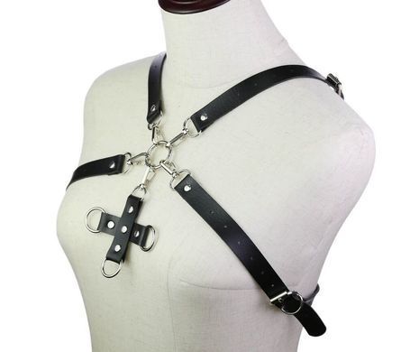 Портупея из искусственной кожи с фиксатором Women's PU Leather Chest Harness Caged Bra GREY