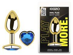 Анальна пробка з кристалом EGZO - Gold Heart Plug Blue size M