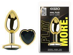 Анальна пробка з кристалом EGZO - Gold Heart Plug Black size M