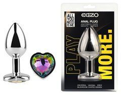 Анальная пробка с кристаллом EGZO - Silver Heart Plug Rainbow size S