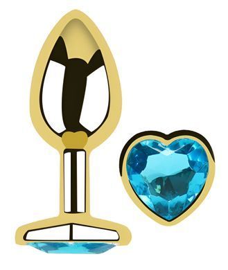 Анальна пробка з кристалом EGZO - Gold Heart Plug Aqua size M